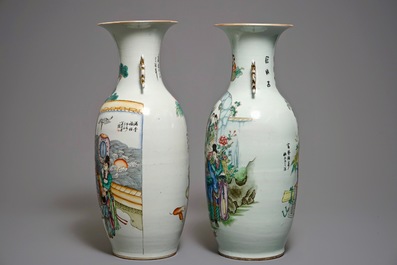 Twee Chinese famille rose vazen met tweezijdig decor, 19/20e eeuw